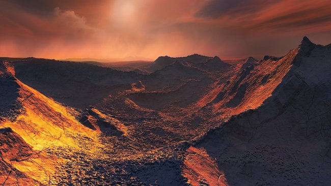 Ilustrasi permukaan eksoplanet Barnard b. Kredit: ESO/M. Kornmesser