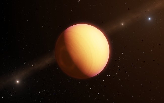 Ilustrasi eksoplanet HR8799 e yang atmosfernya berhasil disingkap oleh GRAVITY. Kredit: ESO/L. Calçada