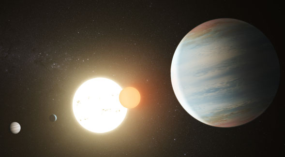 Ilustrasi sistem sirkumbinari Kepler-47. Kredit: NASA/JPL Caltech/T. Pyle 