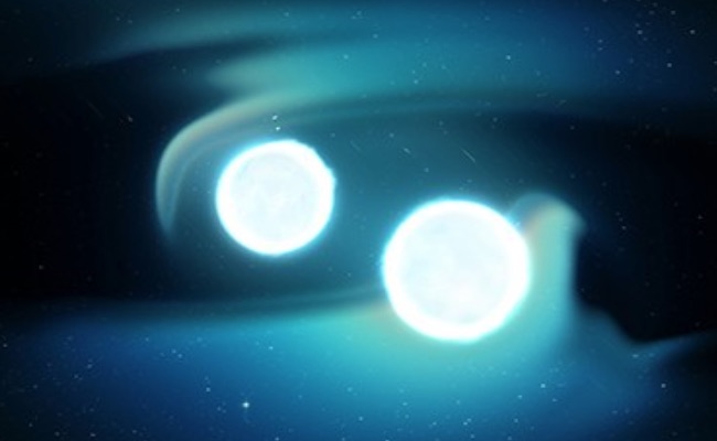 Ilustrasi tabrakan bintang neutron. Kredit: NASA