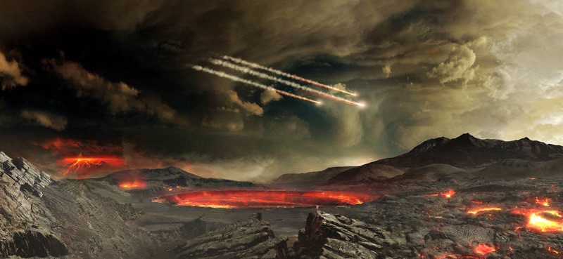 Tabrakan meteorit besar-besaran saat bumi masih muda diduga membawa bumbu penting untuk kehidupan di Bumi. Kredit: NASA's Goddard Space Flight Center Conceptual Image Lab