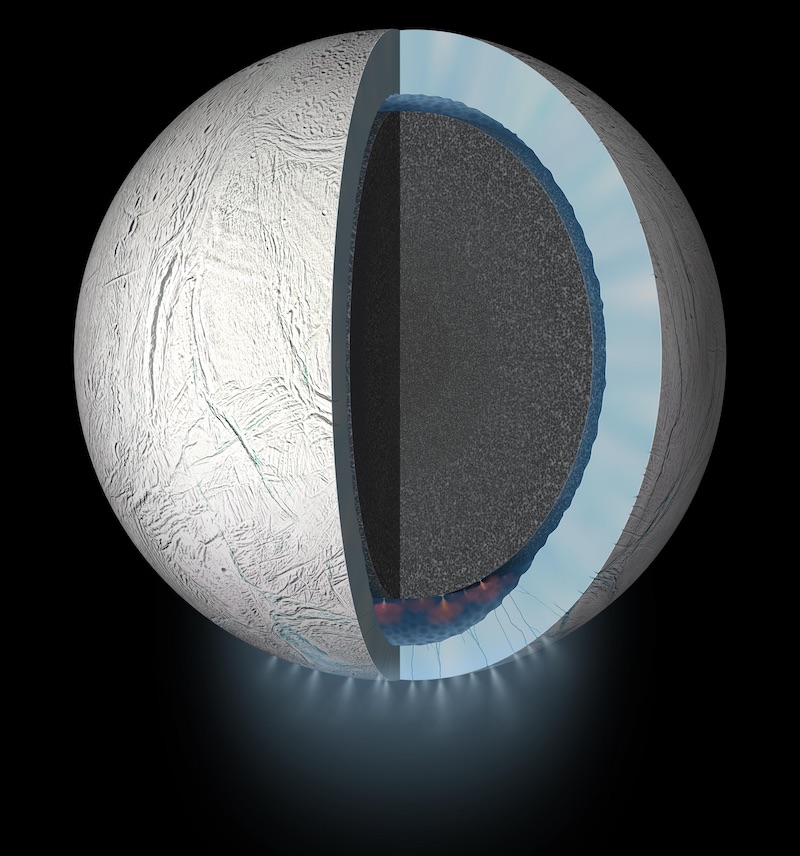 Struktur interior Enceladus. Kredit: NASA/JPL-Caltech