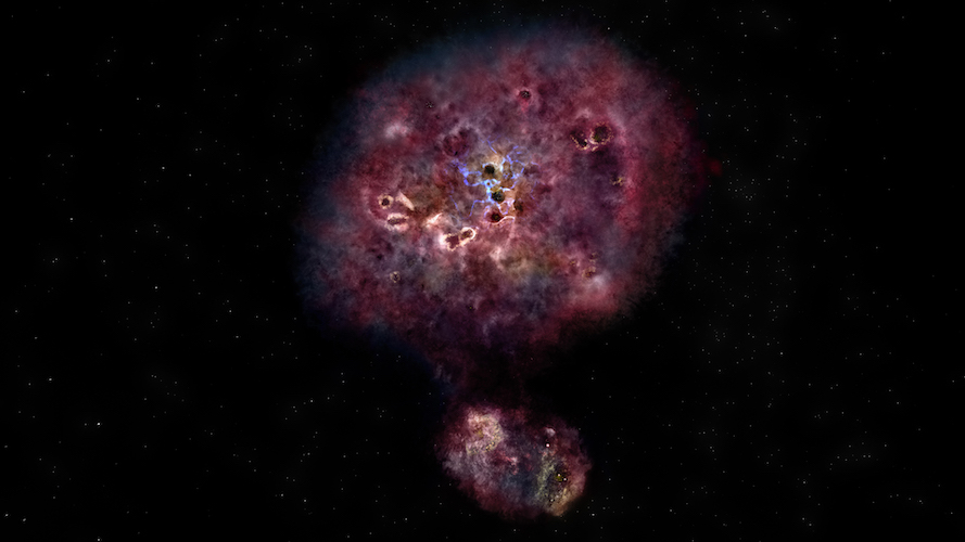 Ilustrasi galaksi XMM-2599. Kredit: NRAO/AUI/NSF, B. SAXTON